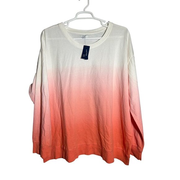 crown & ivy Tops - Crown & Ivy Womens 3X White & Coral Ombre Sweatshirt Ath/Sport Design